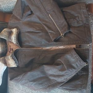 Danier leather bomber jacket size L. Faux fur collar. Chocolate brown suede